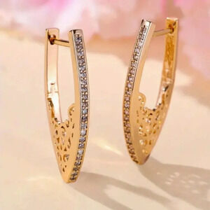Gold Plated - Paved Hoop earrings with modern boho design - NEW